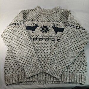 R&R Vintage Wool Knit Sweater Men's Medium M 83015 Beige Deer Winter Holiday